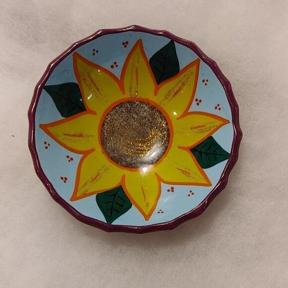 Mexican Bowl Sunflower Hand Painted Three Footed Bowl Handmade - Picture 1 of 4